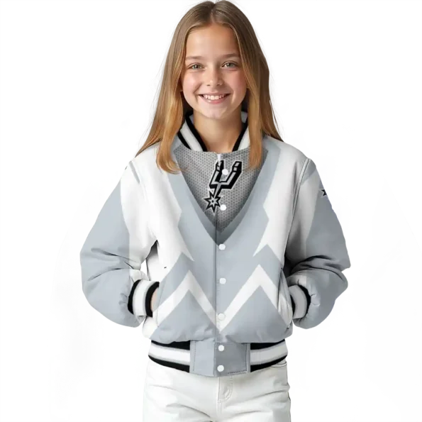 custom san antonio spurs v stripes silver white varsity jacket top rated.webp