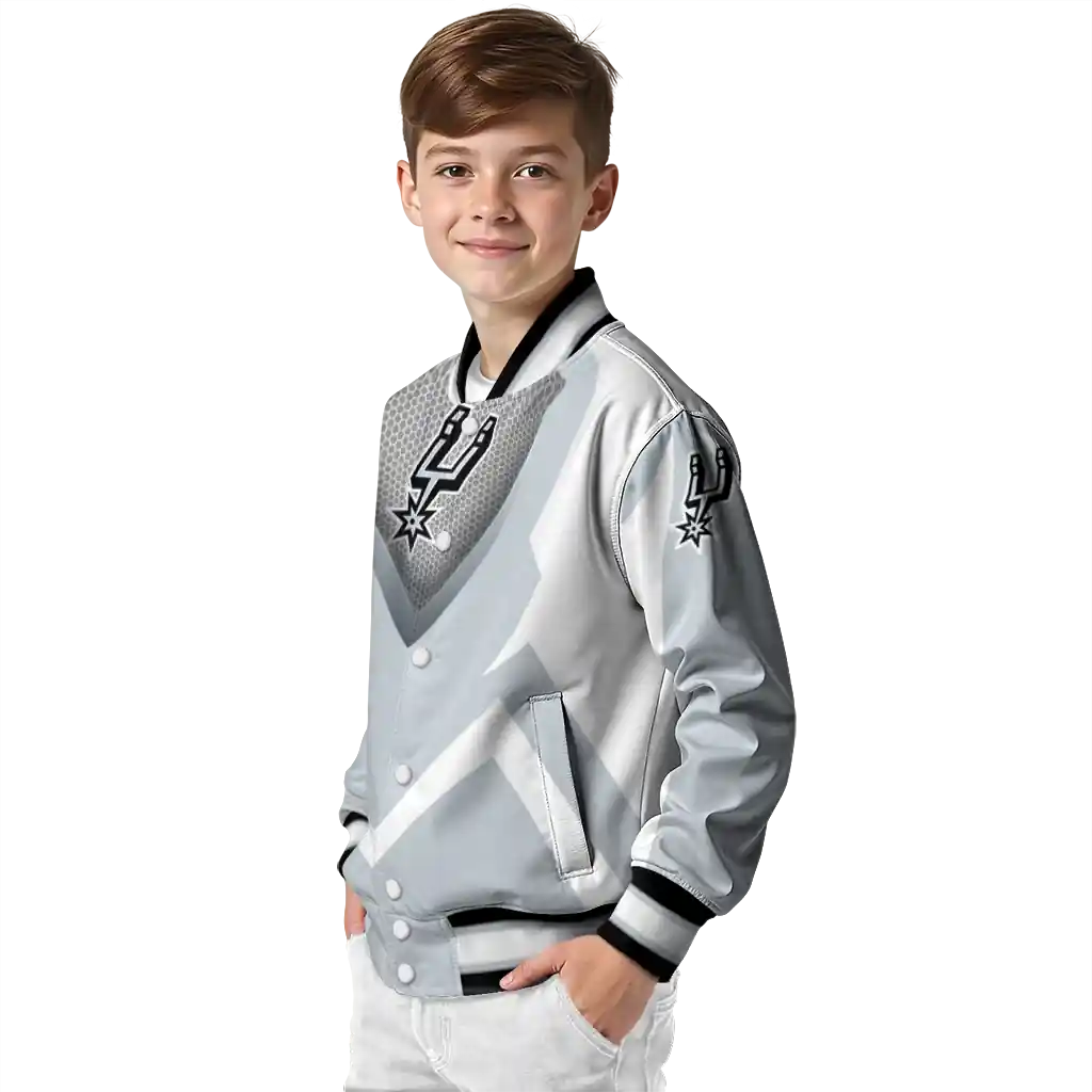 custom san antonio spurs v stripes silver white varsity jacket trendy.webp custom san antonio spurs v stripes silver white varsity jacket trendy.webp