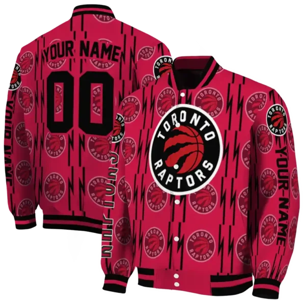custom toronto raptors bolt stripe red varsity jacket fashion forward.webp