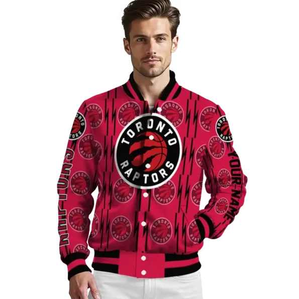 custom toronto raptors bolt stripe red varsity jacket high quality.webp