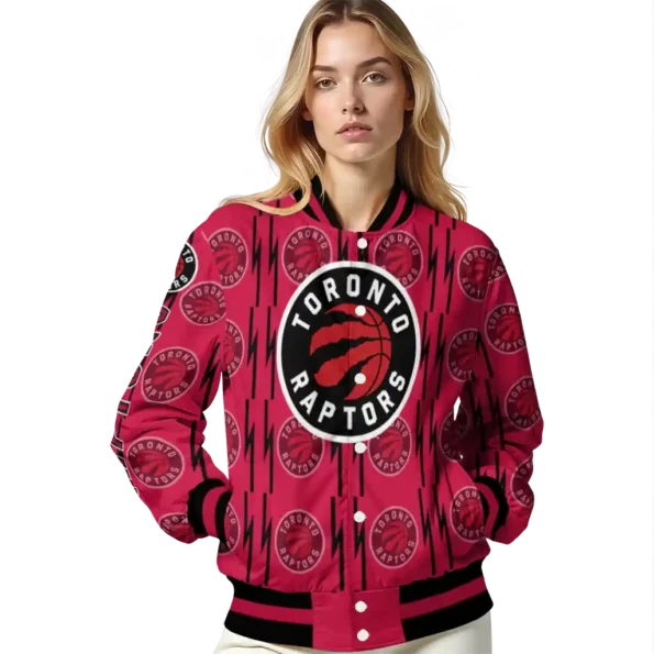 custom toronto raptors bolt stripe red varsity jacket latest model.webp