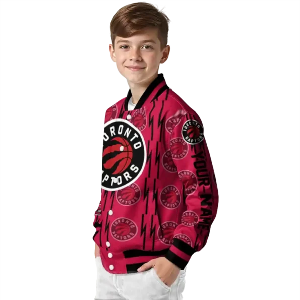 custom toronto raptors bolt stripe red varsity jacket trendy.webp