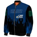 custom utah jazz flame border navy black bomber jacket best selling