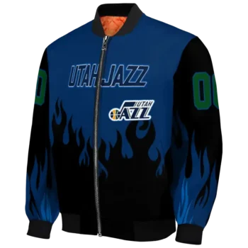custom utah jazz flame border navy black bomber jacket best selling