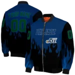 custom utah jazz flame border navy black bomber jacket best selling