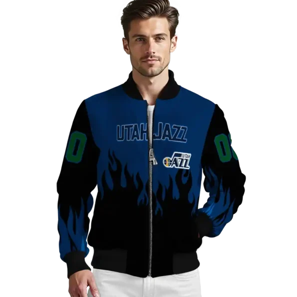 custom utah jazz flame border navy black bomber jacket high quality