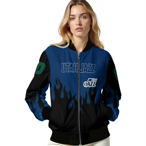 custom utah jazz flame border navy black bomber jacket latest model