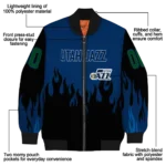custom utah jazz flame border navy black bomber jacket best selling