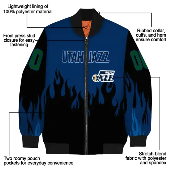 custom utah jazz flame border navy black bomber jacket new arrival