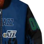 custom utah jazz flame border navy black bomber jacket best selling