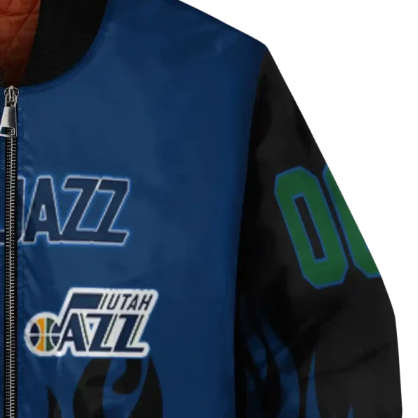 custom utah jazz flame border navy black bomber jacket premium grade
