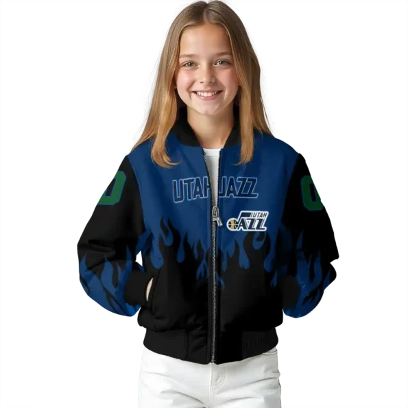 custom utah jazz flame border navy black bomber jacket top rated