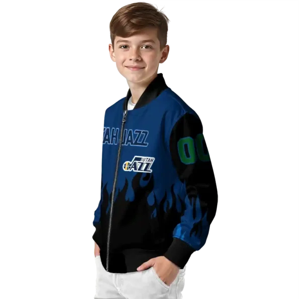 custom utah jazz flame border navy black bomber jacket trendy