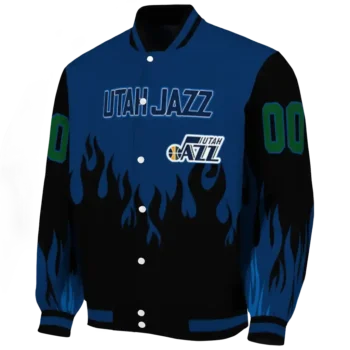 custom utah jazz flame border navy black varsity jacket best selling.webp