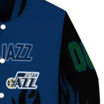 custom utah jazz flame border navy black varsity jacket best selling.webp