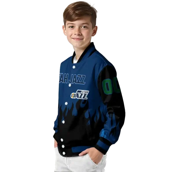 custom utah jazz flame border navy black varsity jacket trendy.webp