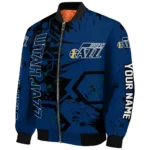custom utah jazz hexagon cluster navy black bomber jacket best selling