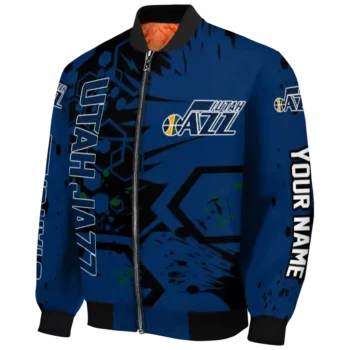 custom utah jazz hexagon cluster navy black bomber jacket best selling