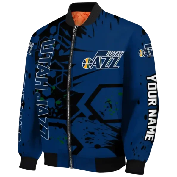 custom utah jazz hexagon cluster navy black bomber jacket best selling