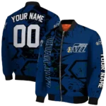 custom utah jazz hexagon cluster navy black bomber jacket best selling