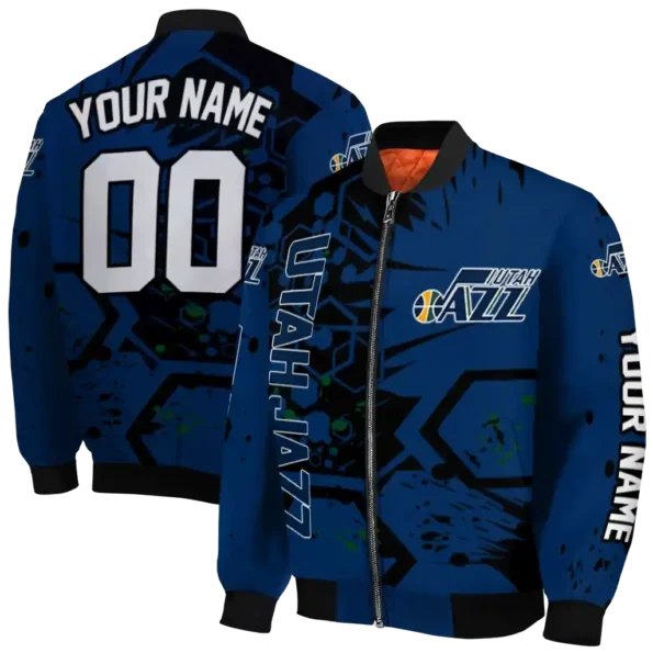 custom utah jazz hexagon cluster navy black bomber jacket fashion forward