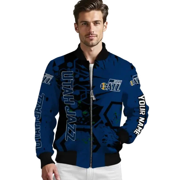custom utah jazz hexagon cluster navy black bomber jacket high quality
