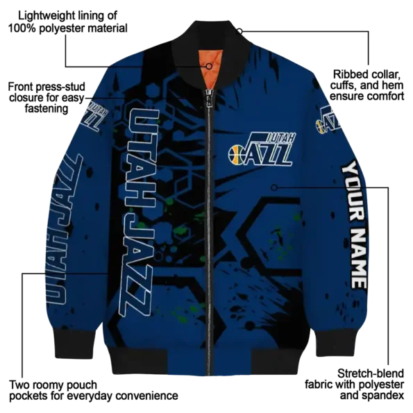 custom utah jazz hexagon cluster navy black bomber jacket new arrival