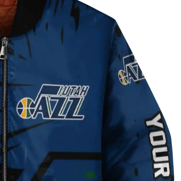custom utah jazz hexagon cluster navy black bomber jacket premium grade