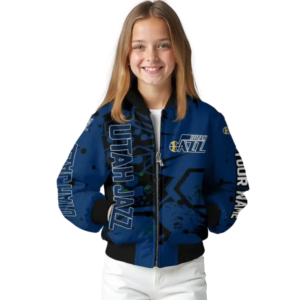 custom utah jazz hexagon cluster navy black bomber jacket top rated