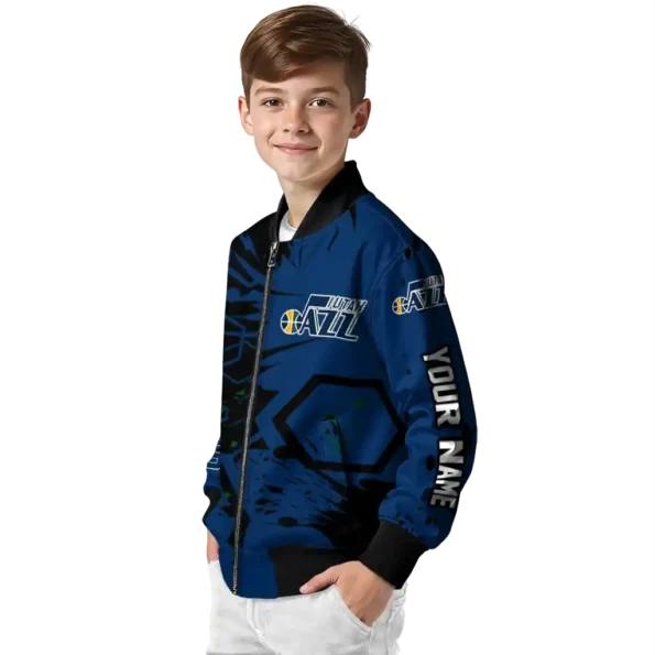 custom utah jazz hexagon cluster navy black bomber jacket trendy