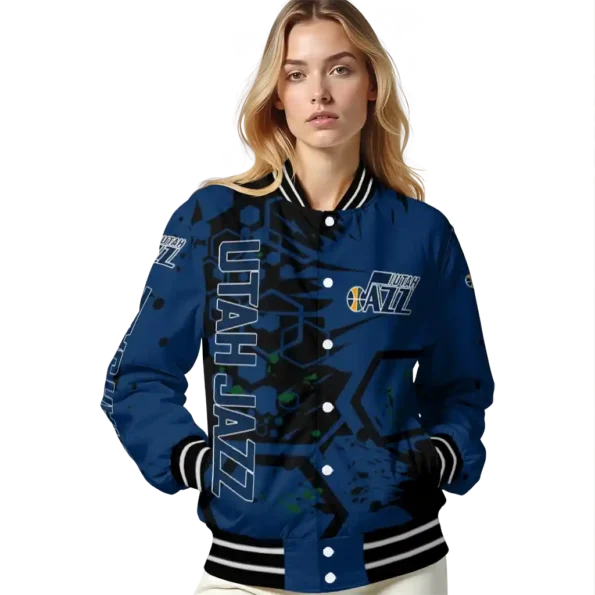 custom utah jazz hexagon cluster navy black varsity jacket latest model.webp