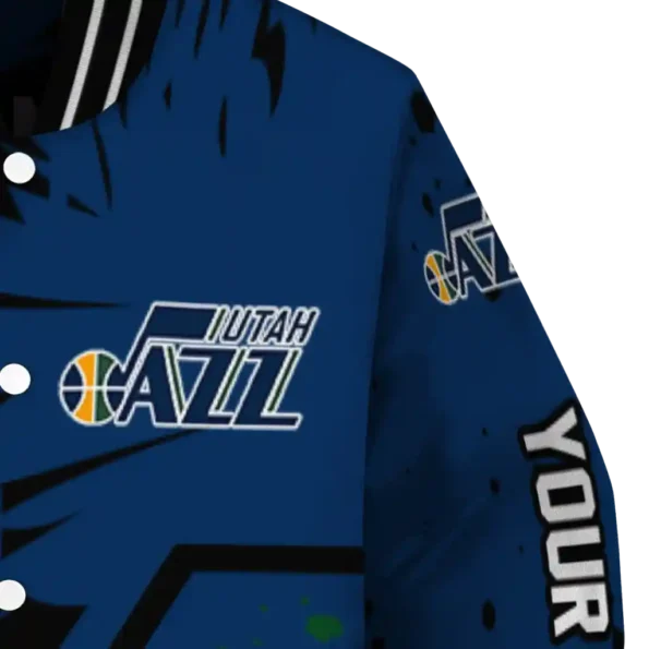 custom utah jazz hexagon cluster navy black varsity jacket premium grade.webp