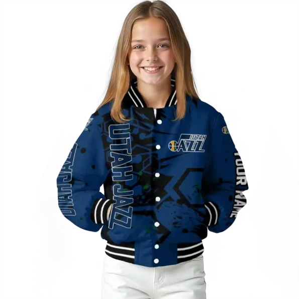 custom utah jazz hexagon cluster navy black varsity jacket top rated.webp