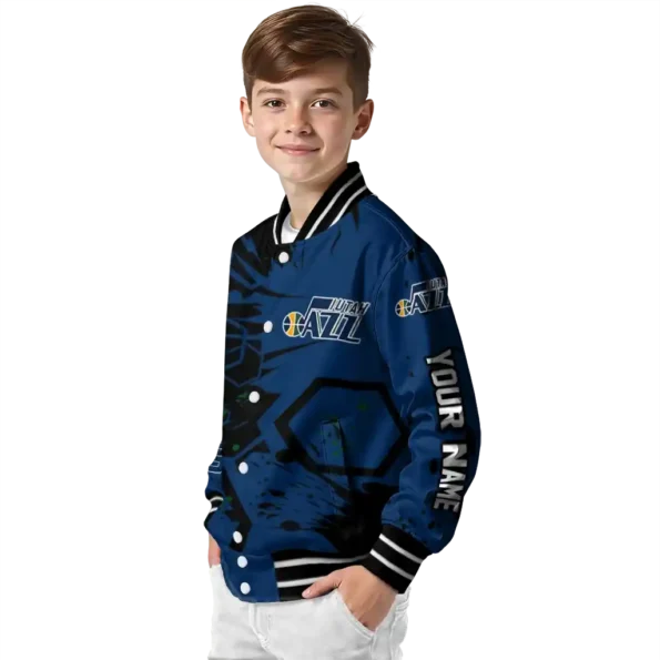 custom utah jazz hexagon cluster navy black varsity jacket trendy.webp