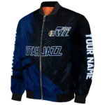 custom utah jazz hexagon mesh navy black bomber jacket best selling
