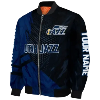 custom utah jazz hexagon mesh navy black bomber jacket best selling