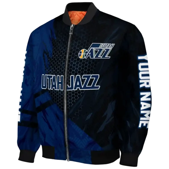custom utah jazz hexagon mesh navy black bomber jacket best selling