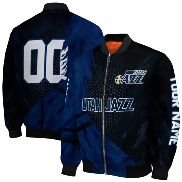 custom utah jazz hexagon mesh navy black bomber jacket fashion forward