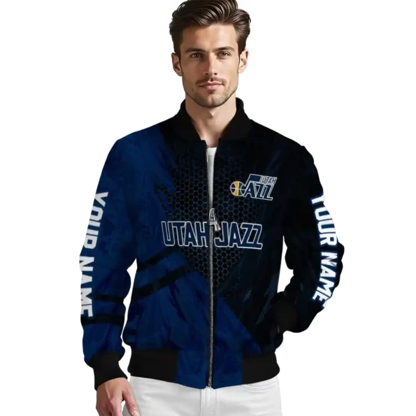 custom utah jazz hexagon mesh navy black bomber jacket high quality