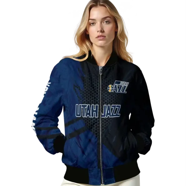 custom utah jazz hexagon mesh navy black bomber jacket latest model