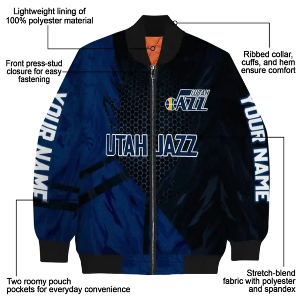 custom utah jazz hexagon mesh navy black bomber jacket new arrival