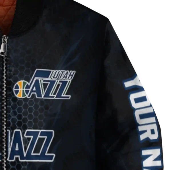 custom utah jazz hexagon mesh navy black bomber jacket premium grade