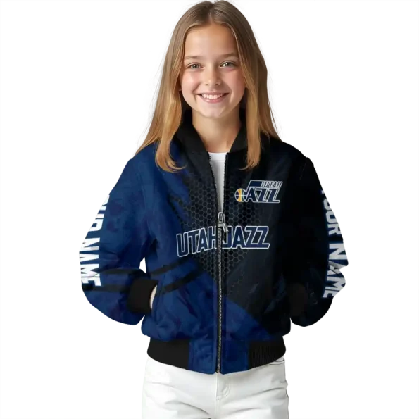 custom utah jazz hexagon mesh navy black bomber jacket top rated