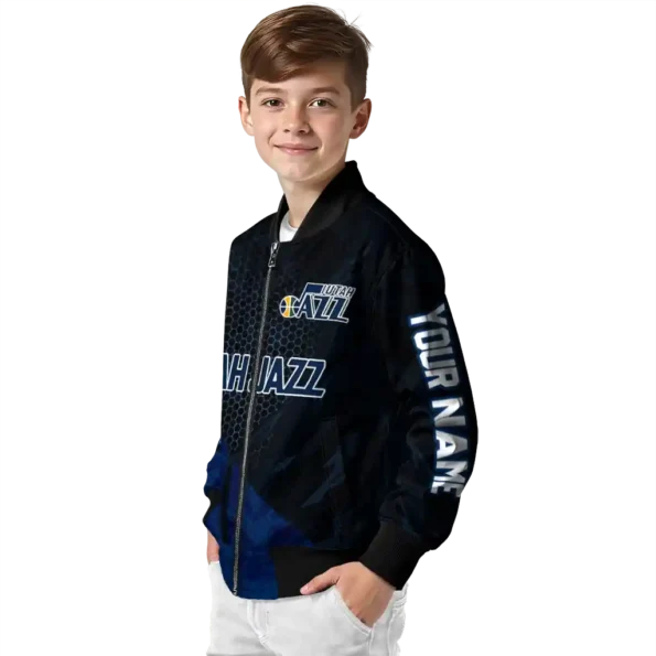 custom utah jazz hexagon mesh navy black bomber jacket trendy