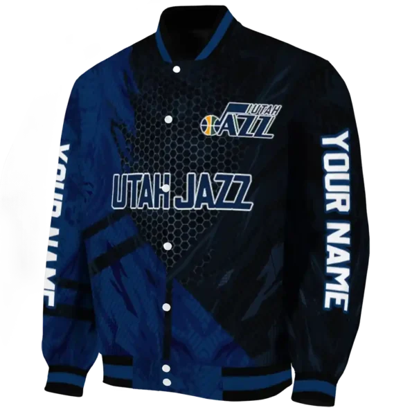 custom utah jazz hexagon mesh navy black varsity jacket best selling.webp