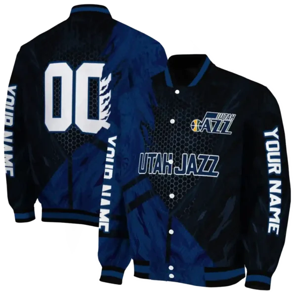 custom utah jazz hexagon mesh navy black varsity jacket fashion forward.webp