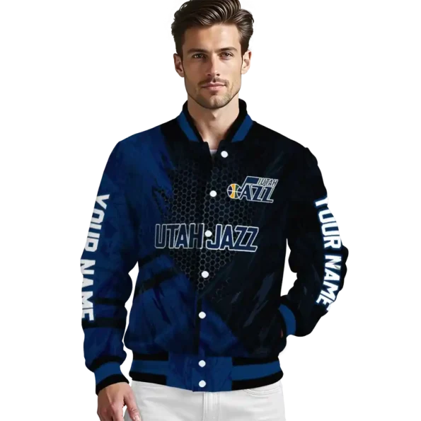 custom utah jazz hexagon mesh navy black varsity jacket high quality.webp