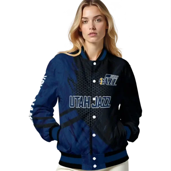 custom utah jazz hexagon mesh navy black varsity jacket latest model.webp