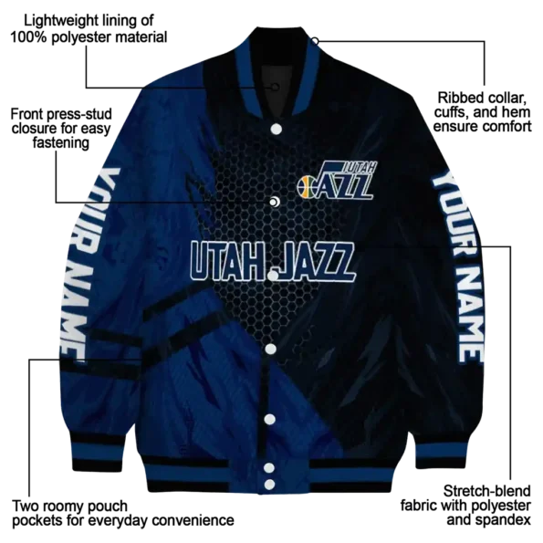 custom utah jazz hexagon mesh navy black varsity jacket new arrival.webp
