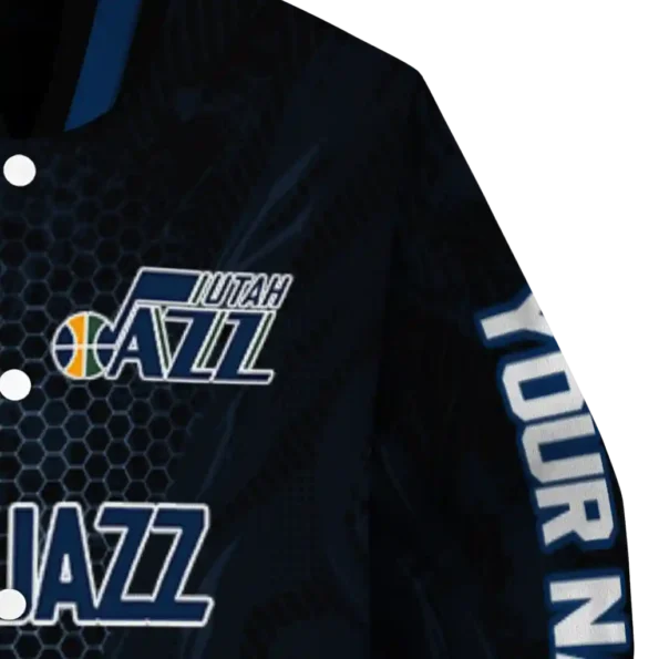 custom utah jazz hexagon mesh navy black varsity jacket premium grade.webp